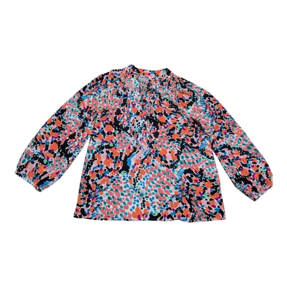Lilly Pulitzer 100% Silk Colorful Women's Long Balloon Sleeve Top Blouse Small
